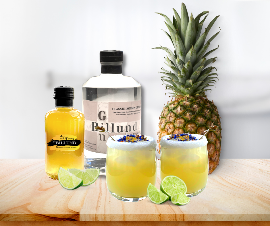 ByBillund-cocktail med BillundGin-sirup-ananassirup-sirup med ananas-kornblomst-appelsin-cocktail med ananas-